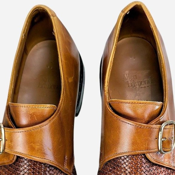 Allen Edmonds Tulane Woven Leather Monk Strap Shoes Brown Cap Toe - 11.5 D - Picture 4 of 8